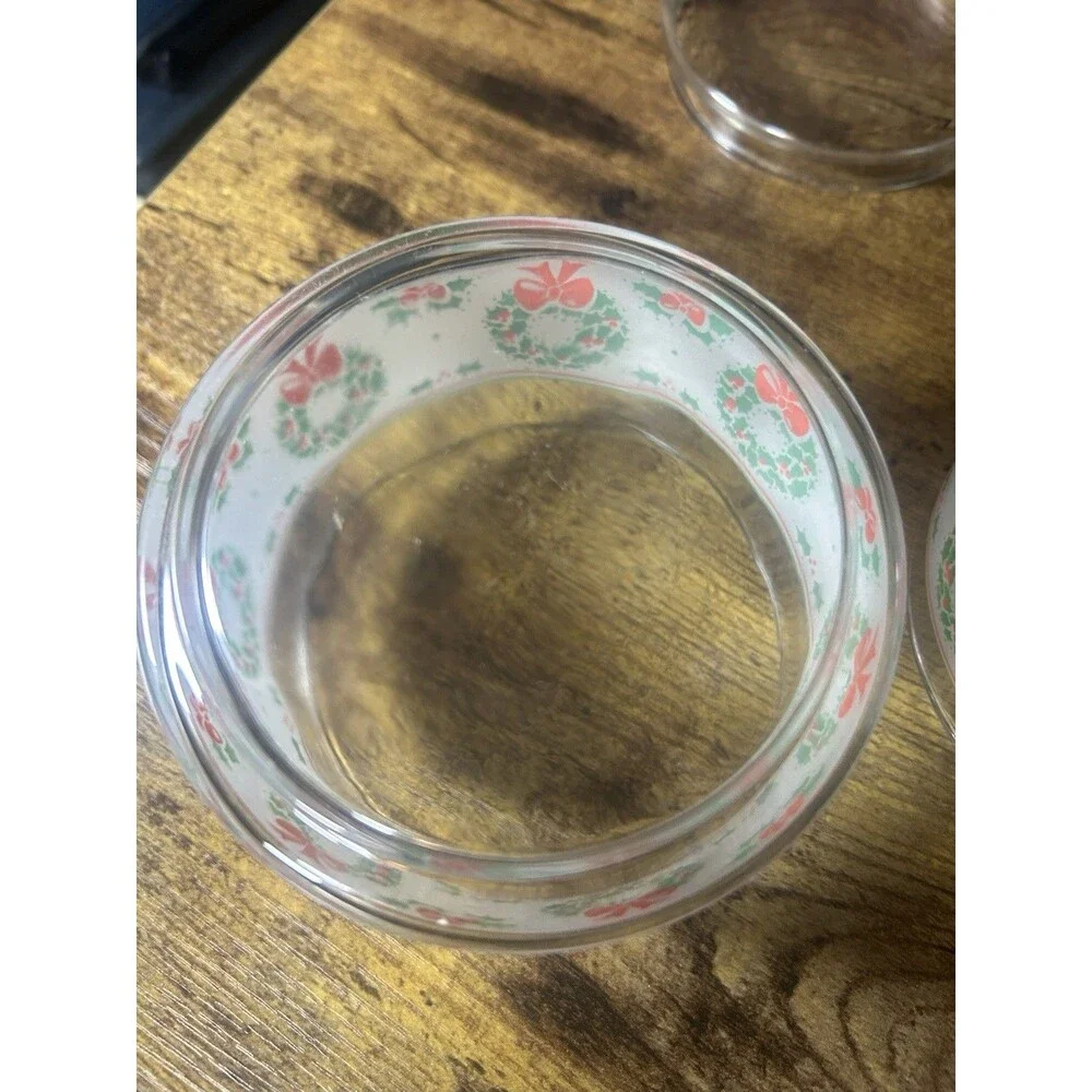 3 Indiana Glass Christmas Gift Jar Candy Nut Clear Glass Lid Wreath Holly Berry